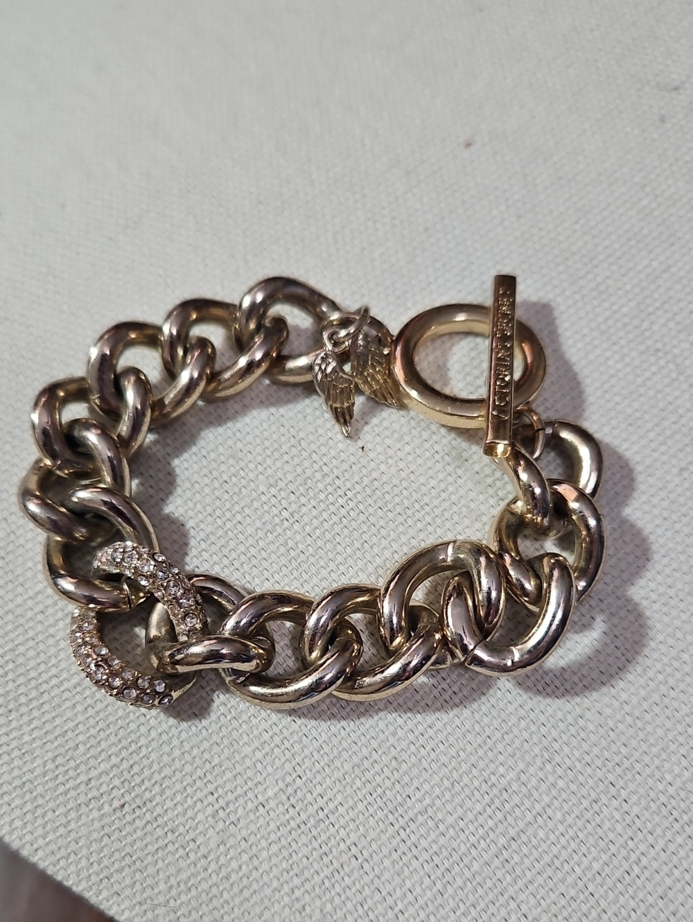 Victoria's Secret Gold-Tone Chunky Link Bracelet with Pave Ring